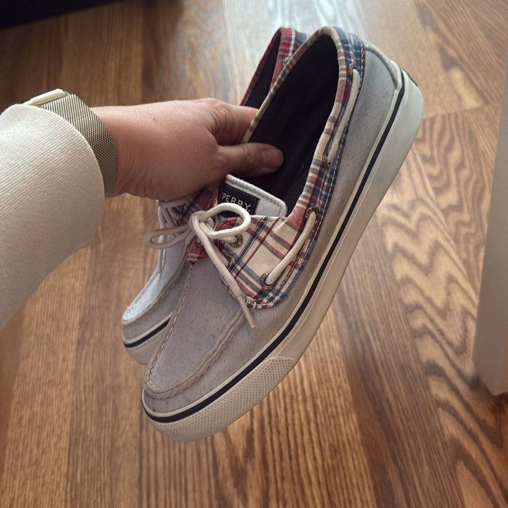 Sperry Plaid White Red Blue Boat Shoes Women’s Size 7.5 — Classic Nautical Style - Picture 2 of 5